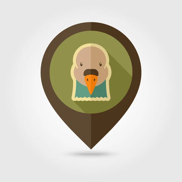 Dove επίπεδη pin εικονίδιο χάρτη. Ζωικά κεφαλής διάνυσμα σύμβολο — Διανυσματικό Αρχείο