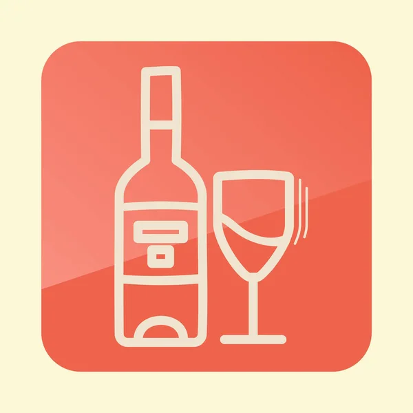 Fles wijn en glas overzicht pictogram. Thanksgiving — Stockvector