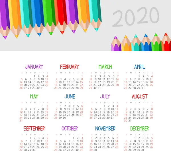 Vector calendar 2020 year. Week starts from Sunday — Stock Vector