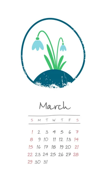 Календар 2020 місяців березень. Тиждень починається неділя — стоковий вектор