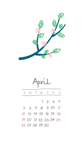 Calendario 2020 mesi aprile. La settimana inizia domenica — Vettoriale Stock