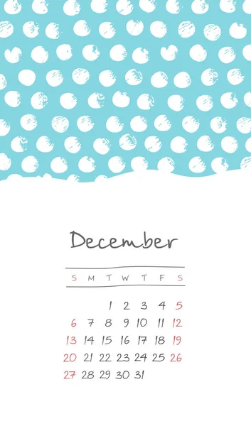 Kalender 2020 Monate Dezember. Woche beginnt am Sonntag — Stockvektor