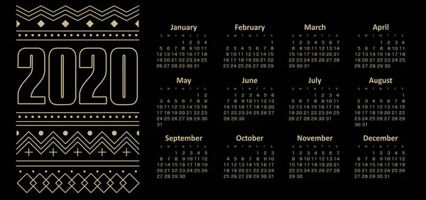 Calendario vectorial 2020 año. La semana comienza el domingo — Archivo Imágenes Vectoriales