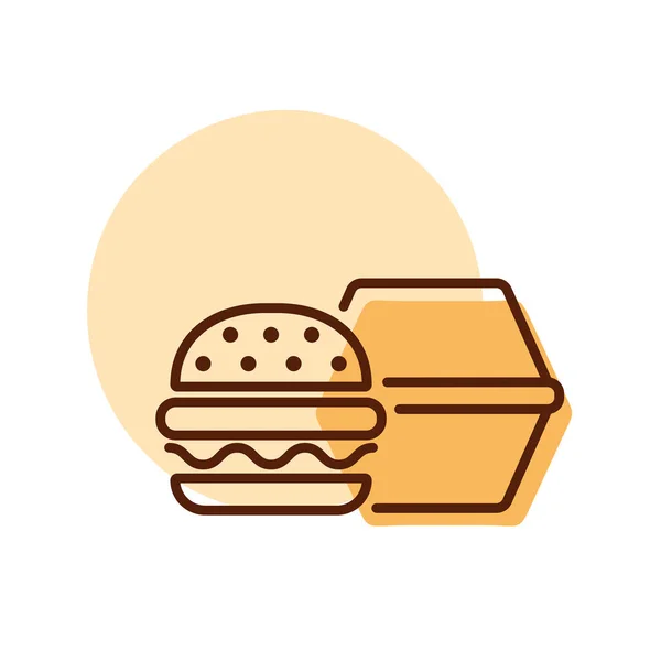 Kapalı Karton Kutu Vektör Ikonlu Burger Teslimat Tabelası Yemek Pişirme — Stok Vektör