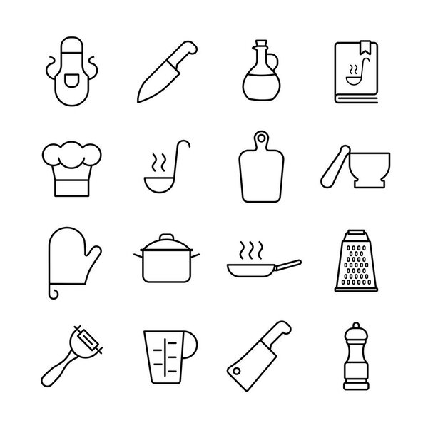 Cooking foods and kitchen vector icon set. Graph symbol for cooking web site and apps design, logo, app, UI