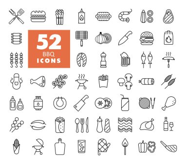 Barbekü ve barbekü ikonu seti. Yemek pişirme web sitesi ve uygulama tasarımı, logo, uygulama, UI için grafik sembolü