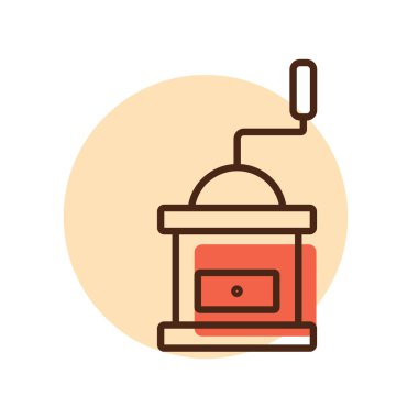 Klasik kahve öğütücüsü, ahşap kutu vektör ikonunda. Mutfak aletleri. Yemek pişirme web sitesi tasarımı, logo, uygulama, UI için grafik sembolü