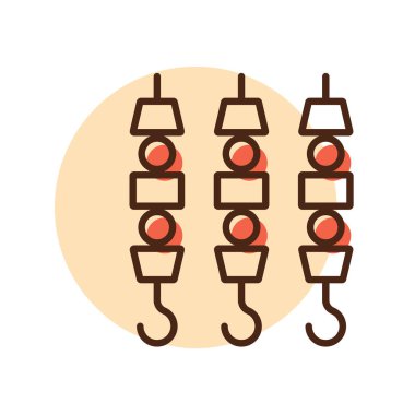 Izgara et kebabı şiş çubuk vektör ikonu. Mutfak aletleri. Yemek pişirme web sitesi tasarımı, logo, uygulama, UI için grafik sembolü