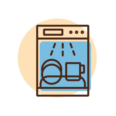 Bulaşık makinesi vektör simgesi. Elektrikli mutfak aletleri. Yemek pişirme web sitesi tasarımı, logo, uygulama, UI için grafik sembolü