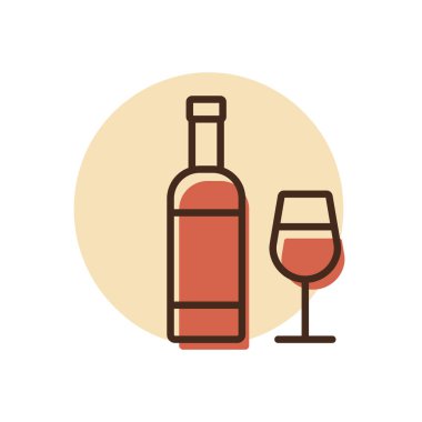 Şarap şişesi ve gözlük vektör ikonu. Barbekü ve bbq ızgara tabelası. Yemek pişirme web sitesi ve uygulama tasarımı, logo, uygulama, UI için grafik sembolü