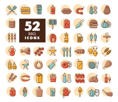 Barbekü ve barbekü ikonu seti. Yemek pişirme web sitesi ve uygulama tasarımı, logo, uygulama, UI için grafik sembolü