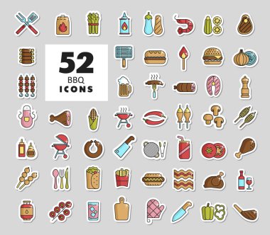 Barbekü ve barbekü ikonu seti. Yemek pişirme web sitesi ve uygulama tasarımı, logo, uygulama, UI için grafik sembolü
