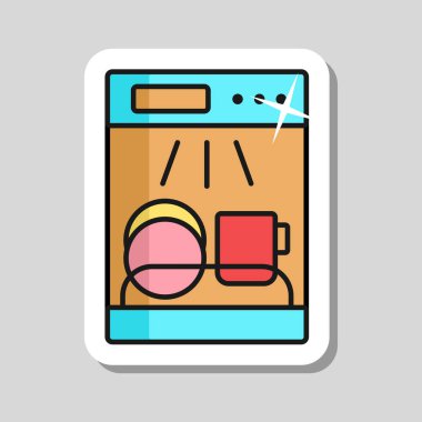 Bulaşık makinesi vektör simgesi. Elektrikli mutfak aletleri. Yemek pişirme web sitesi tasarımı, logo, uygulama, UI için grafik sembolü