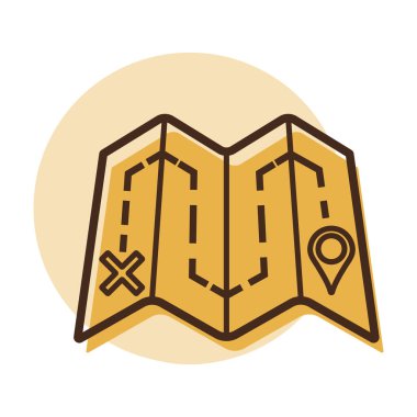 Güzergah vektör simgesiyle harita. Navigasyon işareti. Seyahat ve turizm web sitesi ve uygulama tasarımı, logo, uygulama, UI için grafik sembolü