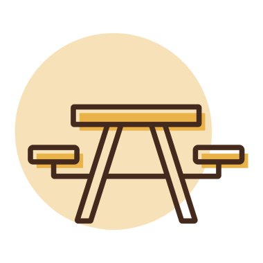 Kamp masası ahşap park vektör ikonu. Seyahat ve turizm web sitesi ve uygulama tasarımı, logo, uygulama, UI için grafik sembolü