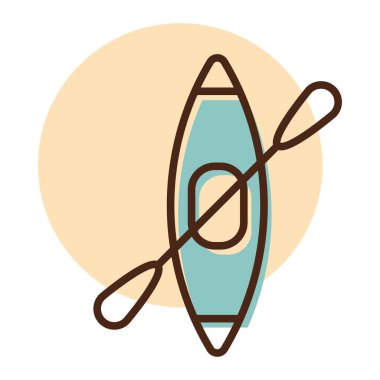 Kürek vektör simgesi olan bir kano. Kamp tabelası. Seyahat ve turizm web sitesi ve uygulama tasarımı, logo, uygulama, UI için grafik sembolü