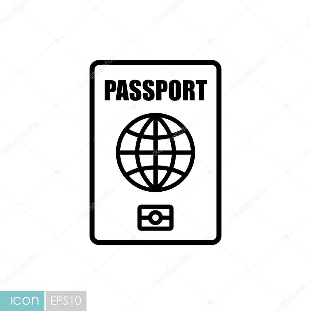 Passport vector icon, identification symbol. Graph symbol for travel and tourism web site and apps design, logo, app, UI