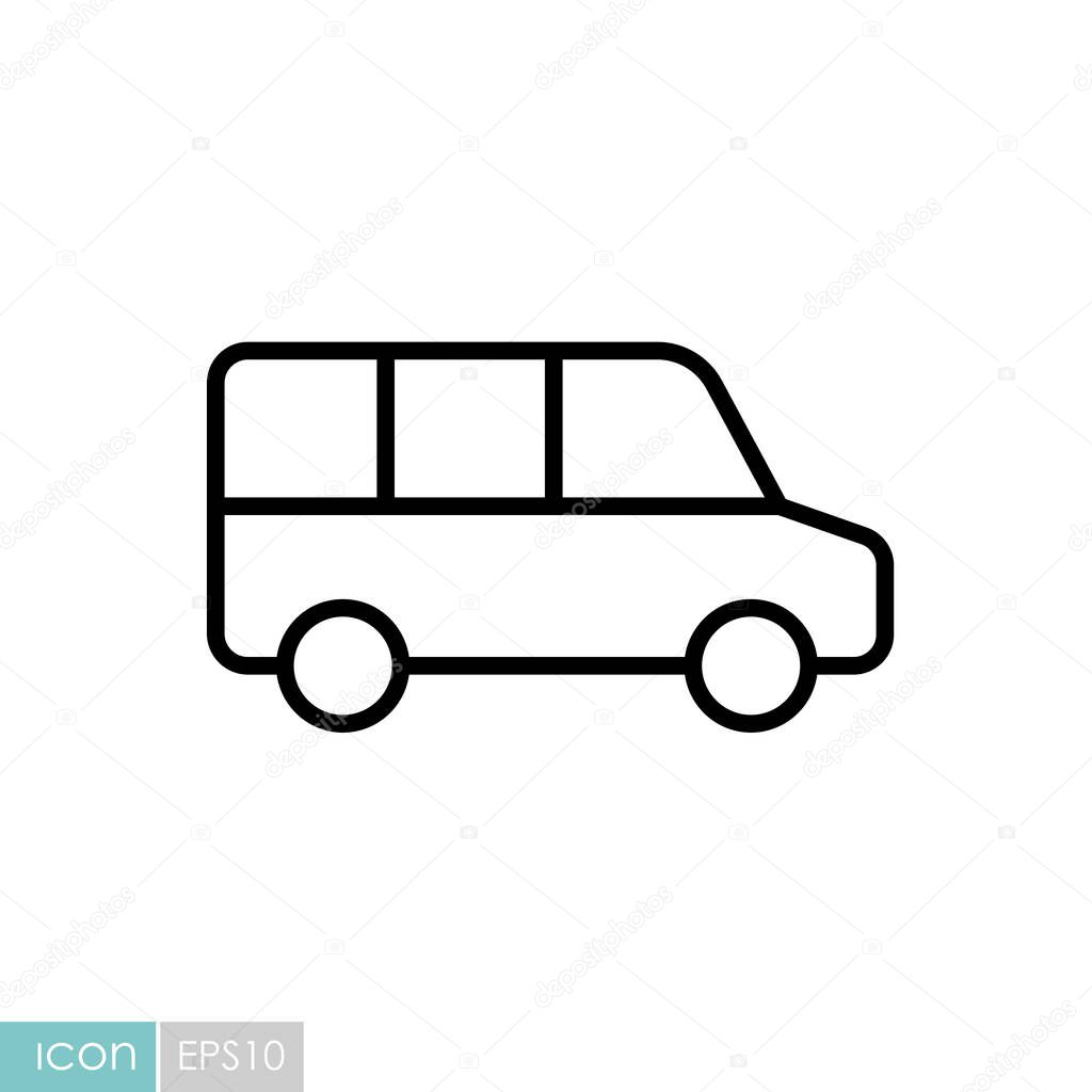 Airport shuttle minivan, shuttle bus vector icon. Graph symbol for travel and tourism web site and apps design, logo, app, UI