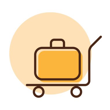 Bagajlar, bavullar, tramvay düz vektör ikonu. Otel tabelası. Seyahat ve turizm web sitesi ve uygulama tasarımı, logo, uygulama, UI için grafik sembolü