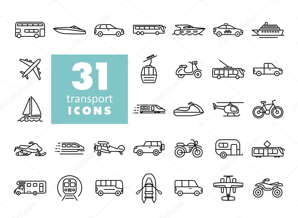 Transportation vector flat icon set. Graph symbol for travel and tourism web site and apps design, logo, app, UI