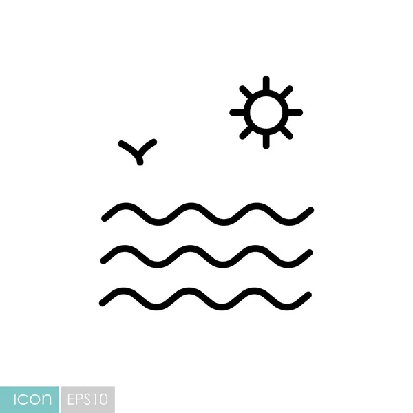 海の波と太陽のフラットベクトルアイコン 夏の看板 旅行や観光のウェブサイトやアプリのデザイン アプリ Uiのためのグラフシンボル — ストックベクタ