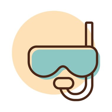 Dalış maskesi ve şnorkel yassı vektör simgesi. Yaz tabelası. Seyahat ve turizm web sitesi ve uygulama tasarımı, logo, uygulama, UI için grafik sembolü