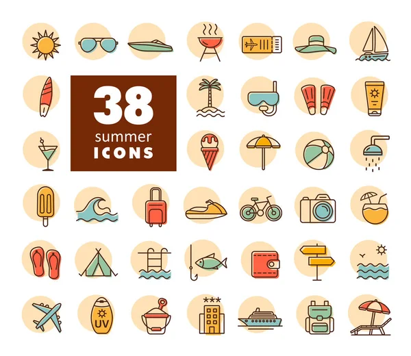 Zomervector Iconen Ingesteld Grafiek Symbool Voor Reizen Toerisme Website Apps — Stockvector