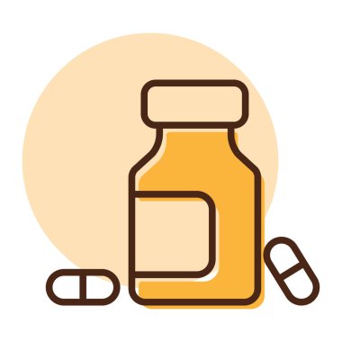 İlaç şişesi ve hap vektör ikonu. Meditasyon. İlaç ve tıbbi destek işareti. Tıbbi web sitesi ve uygulama tasarımı için grafik sembolü, logo, uygulama, UI