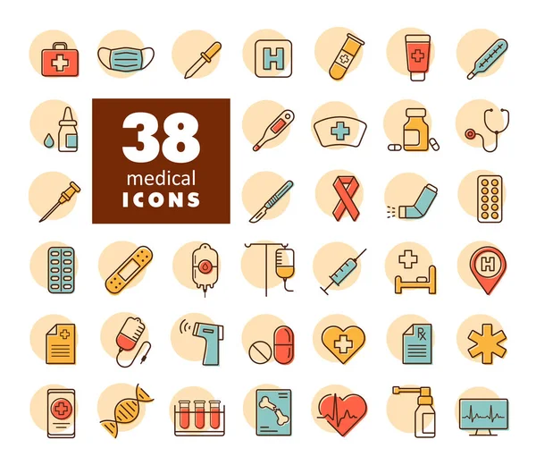 Medical Vector Icons Set Medicine Healthcare Medical Support Sign Graph — Stock Vector