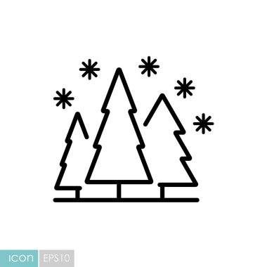 Kar ormanı vektör simgesi. Kış işareti. Seyahat ve turizm web sitesi ve uygulama tasarımı, logo, uygulama, UI için grafik sembolü