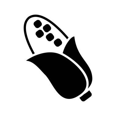 Koçandaki bir mısırın kabuğuyla kısmen örtülü temiz, siyah-beyaz bir taslak vektör ikonu. Bu simge sonbahar hasadı, tarım ve organik gıda ile ilgili tasarımlar için mükemmeldir..