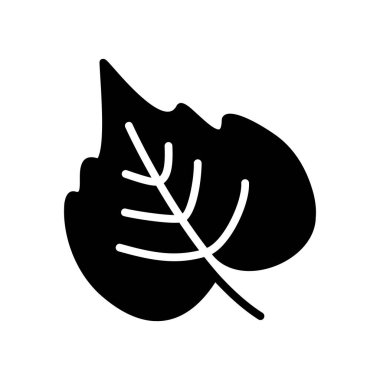 Ayırt edici damarları olan bir kavak yaprağının siyah-beyaz çizgili sanat ikonu. Bu tasarım doğayı, sonbaharı ve mevsimsel değişikliklerin güzelliğini temsil eder..