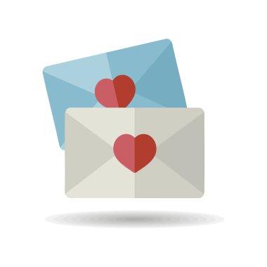 İki zarf simgesi. Aşk mektubu. Sevgililer günü sembolü. Vektör çizim, romantizm unsurları. Etiket, yama, rozet, kart için evlilik, düğün