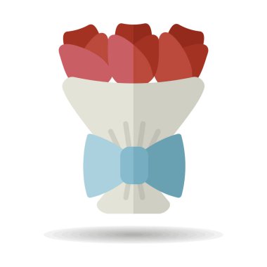 Red roses bouquet icon. Valentine day symbol. Vector illustration, romance elements. Sticker, patch, badge, card for marriage, wedding