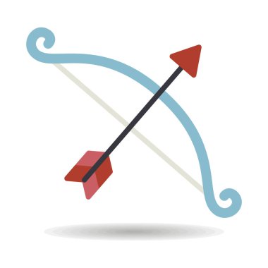 Cupid bow and arrow icon. Valentine day symbol. Vector illustration, romance elements. Sticker, patch, badge, card for marriage, wedding