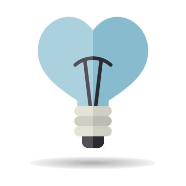 Heart shape in light bulb icon isolated. Valentine day symbol. Vector illustration, romance elements. Sticker, patch, badge, card for marriage, wedding