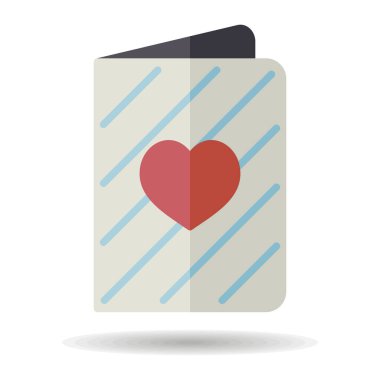 Greeting card with heart icon. Valentine day symbol. Vector illustration, romance elements. Sticker, patch, badge, card for marriage, wedding