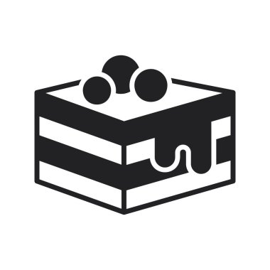 Bir dilim Napolyon pastasının siyah simgesi. Birden fazla katmanı ve tatlı bir malzemesi var. Tatlı menüleri, fırın web siteleri veya mutfak blogları için ideal.