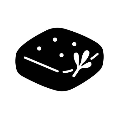 Bir dilim İtalyan Focaccia ekmeğinin biberiye ve zeytinyağlı basit bir simgesi. Menüler, yemek blogları ya da yemek çizimleri için mükemmel..