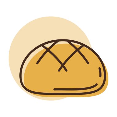 Klasik yuvarlak bullu ekmek somununun kısmi renk dolgusuna sahip doğrusal bir simge, basit bir arkaplana karşı izole edilmiş.