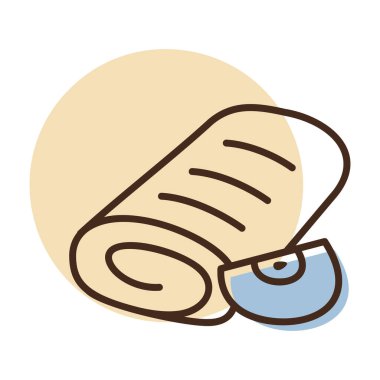 Lezzetli bir elmalı turta ve elma dilimini betimleyen kısmi renkli doğrusal bir ikon. Fırın ve pastayla ilgili tasarımlar için harika..