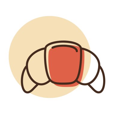 Klasik bir Fransız kruvasanının kısmi renk dolgusu olan doğrusal bir simge. Fırın, pastane ve kahvaltıyla ilgili tasarımlar için ideal..