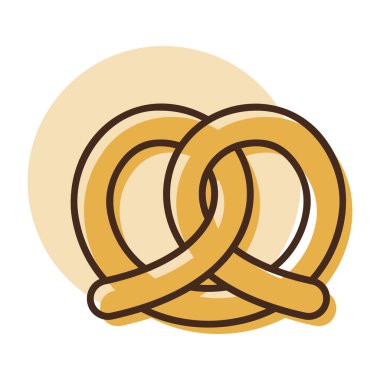 Kısmi renk dolgusu olan doğrusal bir simge. Yeni pişmiş bir Alman krakerini gösteriyor. Pastane, aperatif ve barla ilgili tasarımlar için ideal.