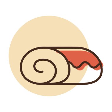 Kısmi renkli doğrusal bir simge. Lezzetli bir sünger kek rulosu ve reçel dolgulu ve kremalı..