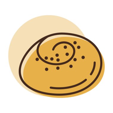 Üzerinde haşhaş tohumları olan kıvrımlı bir çöreğin kısmi renk dolgusu olan doğrusal bir simge. Fırın ve tatlı pasta kavramları için mükemmel..