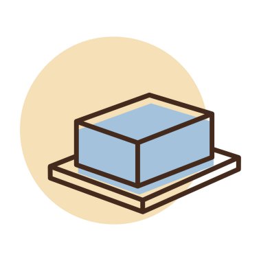 Küçük bir tabakta klasik bir tereyağı bloğunu gösteren, kısmi renk dolgusu olan doğrusal bir simge. Pişirme, pişirme ve malzemeyle ilgili kavramlar için ideal.