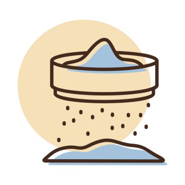 Klasik un süzgecini gösteren, kısmi renk dolgusu olan doğrusal bir simge. Pişirme, pişirme ve mutfak aletleri için idealdir..