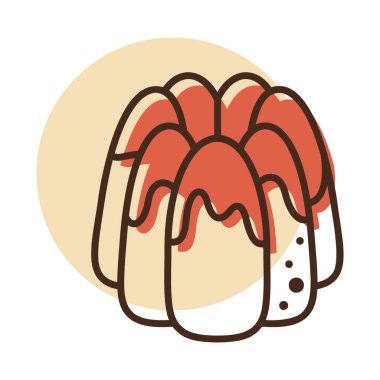 Klasik Savarin ya da Rum Baba kekinin şuruplu kısmi renk dolgusu olan doğrusal bir simge. Pasta, tatlı ve şekerleme kavramları için ideal..