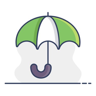 Açık bir şemsiyenin basit bir çizgi sanat simgesi. Yağmurdan korunmanın bu sembolü hava durumu uygulamaları, tahminleri veya yağmurlu günler ve mevsimlerle ilgili her tasarım için mükemmeldir..