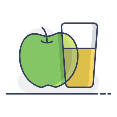 Taze elma suyuyla dolu bir bardağın basit bir sanat simgesi. Bu illüstrasyon yiyecek, içecek ve içecekle ilgili doğal bir ürünü sembolize eden sağlıklı tasarımlar için mükemmeldir..